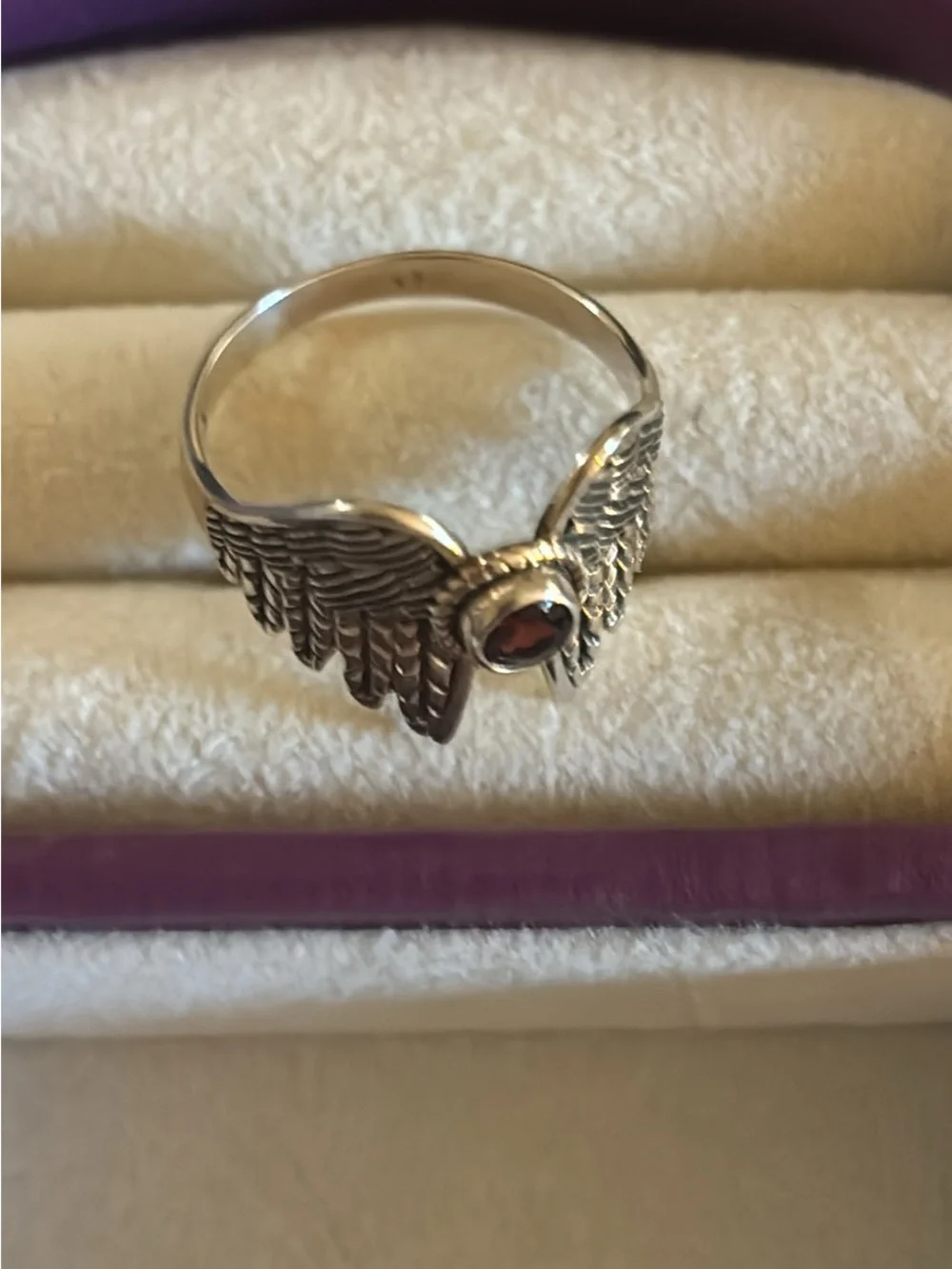 925 Silver Winged Garnet Accent Ring - Women Jewelry Size 9